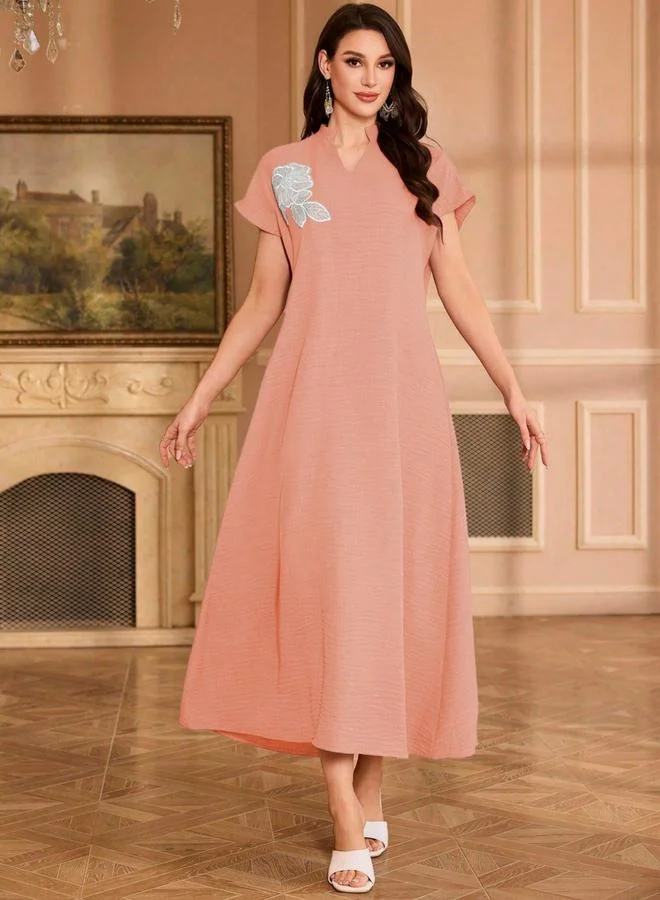 Take Two peach Women Floral Patch Detail Open Collar Maxi Dress for Women | Best Price UAE